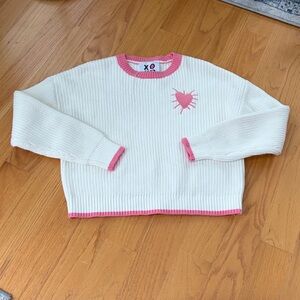 Kerri Rosenthal Sweater Radiant Heart Contrast Cuff Cream Pink NWOT Size Small